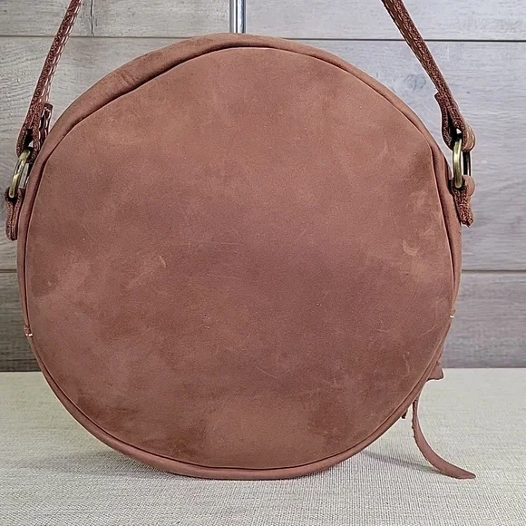 Portland Leather Round Brown Leather Crossbody Shoulder Bag - Picture 4 of 12